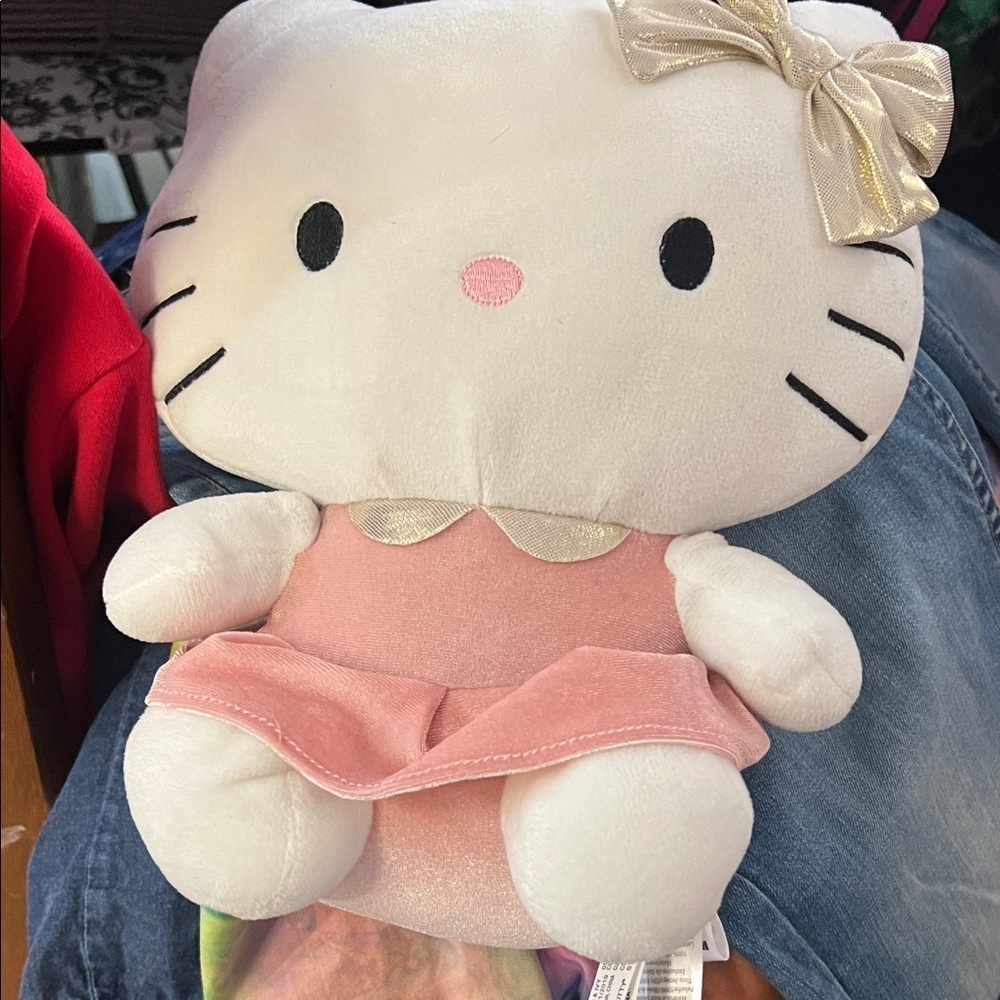 Hello Kitty Plush Toy with Pink Dress and Gold Bow